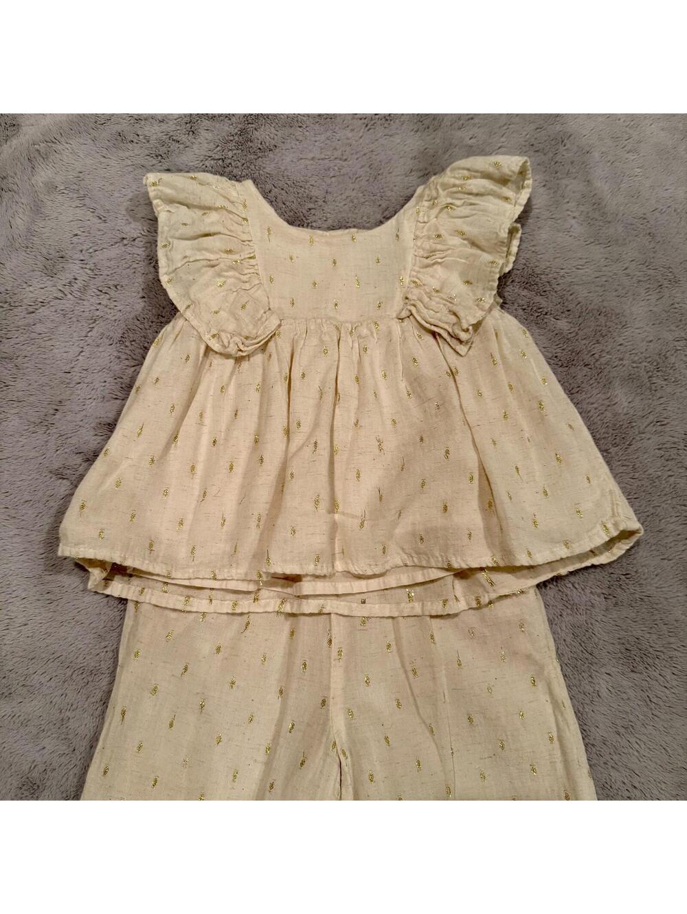 Girls Cream and Gold Two-Piece Outfit Set